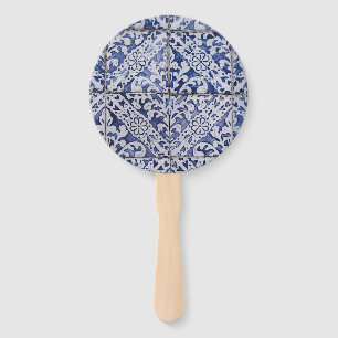 Éventail Tuiles portugaises - Azulejo Floral bleu et blanc