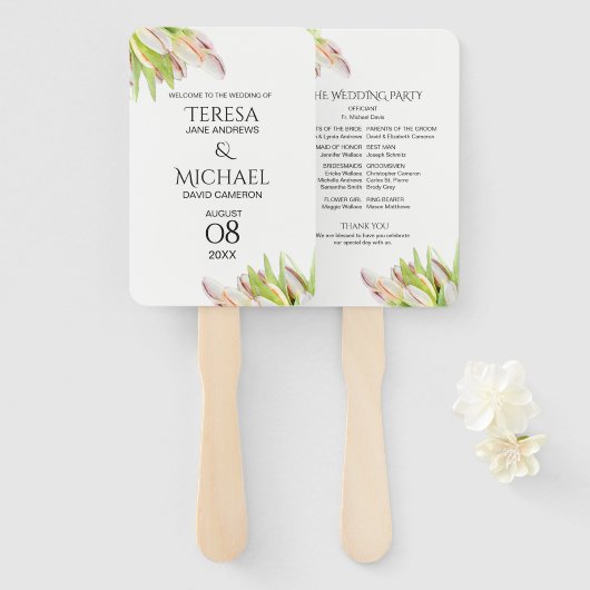 Éventail Tulipes roses Programme personnalisé Mariage de ja (Devant et derrière)