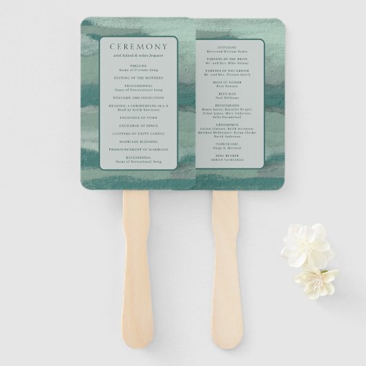 Éventail Turquoise Absract Coastal Chic Modern Wedding Prog (Devant et derrière)