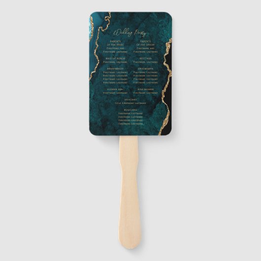 Éventail Turquoise Blue Gold Agate Script Programme de mari (Dos)
