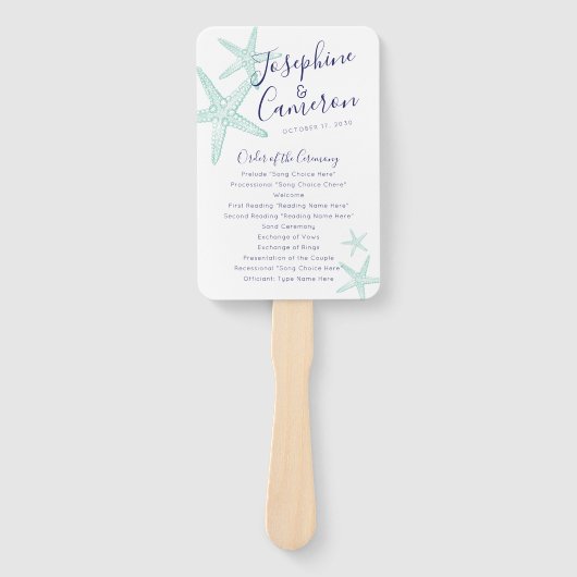 Éventail Turquoise Blue Starfish Beach Programme de mariage (Devant)