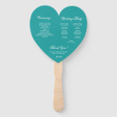 Éventail Turquoise Coeur Élégant Script Programme de mariag (Dos)