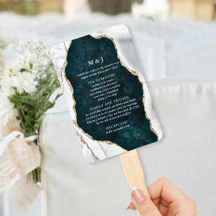 Éventail Turquoise Marbre, Blanc & Or Programme de mariage