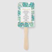 Éventail Turquoise or tropical feuille programme de mariage (Dos)