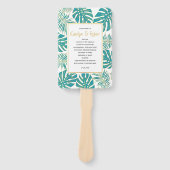 Éventail Turquoise or tropical feuille programme de mariage (Devant)