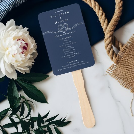 Éventail Tying The Knot Rope Heart Navy Wedding Program