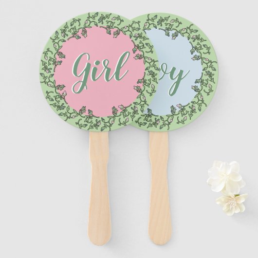 Éventail Typographie lunaire Révélation de genre rose bleu  (Devant et derrière)