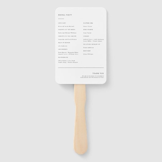 Éventail Typographie moderne élégante Programme de mariage  (Dos)