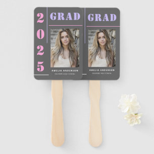 Éventail Typographie moderne Gris Photo Graduation Party