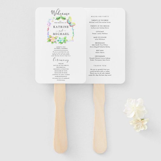 Éventail Typographie simple et élégante Programme de mariag (Devant et derrière)