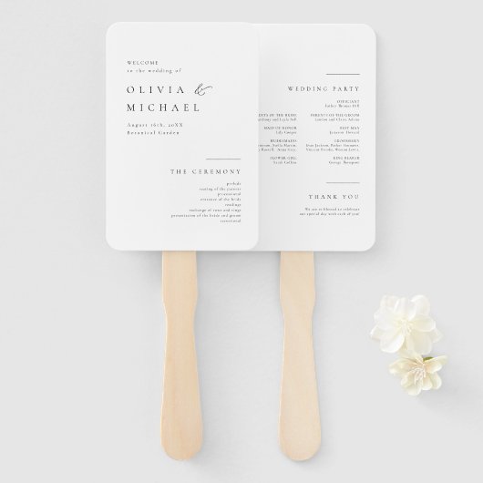 Éventail Typographie simple et élégante Programme de mariag (Devant et derrière)