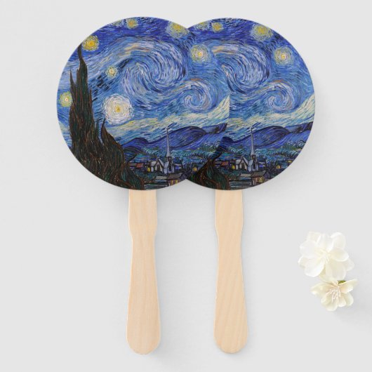 Éventail Une nuit étoilée : Saint Remy par Vincent Van Gogh (Devant et derrière)