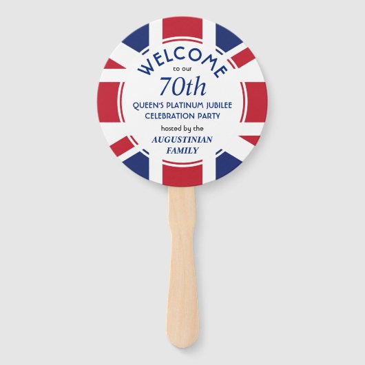 Éventail Union Jack patriotique 70e jubilé du Platine des R (Devant)