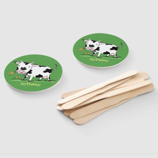 Éventail Vache mignonne en vert dessin animé sur le terrain (Non-assemblé)