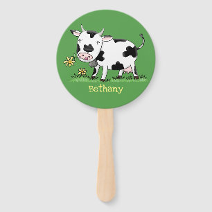 Éventail Vache mignonne en vert dessin animé sur le terrain