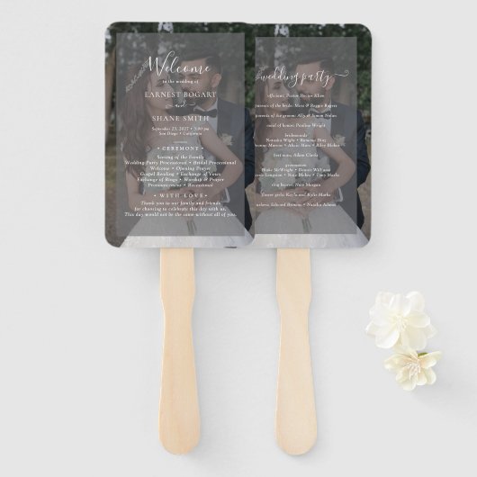 Éventail Vellum Black & White Overlay Photo Wedding Program (Devant et derrière)