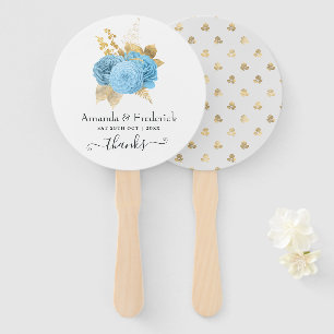 Éventail Ventilateur à main Mariage bleu et or Aqua