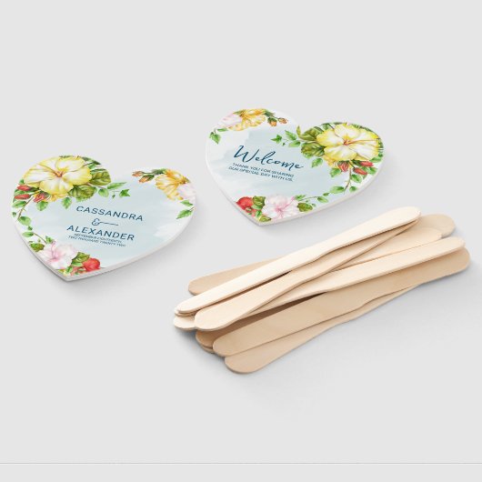 Éventail Ventilateur à main Mariage tropical Hibiscus (Non-assemblé)