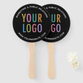 Éventail Ventilateur à main noire avec logo de l'entreprise (Devant et derrière)