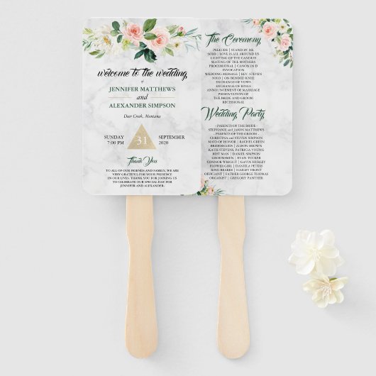 Éventail Ventilateur à main pour le programme de mariage ro (Devant et derrière)