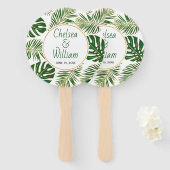 Éventail Ventilateur à main ronde feuille tropicaux vert, m (Devant et derrière)