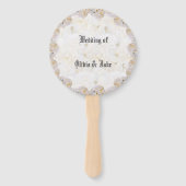 Éventail Ventilateur de main romantique blanc roses (Devant)