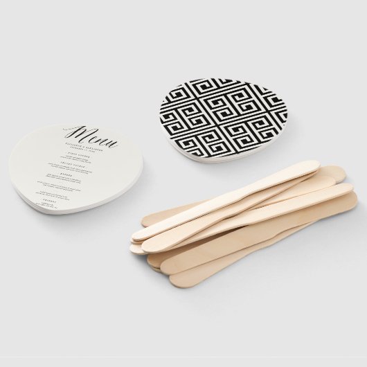 Éventail Ventilateur de menu Mariage géométrique à script s (Non-assemblé)