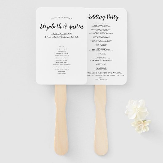 Éventail Ventilateur de programme de mariage simple et élég (Devant et derrière)