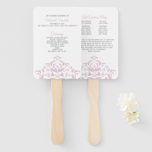 Éventail Ventilateur de programme Mariage damassé élégant r (Devant et derrière)