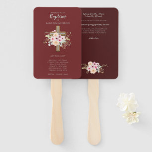 Éventail Ventilateur du programme de baptême - Croix floral