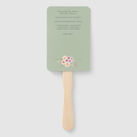 Éventail Ventilateur du programme de baptême - Sage croisé  (Dos)