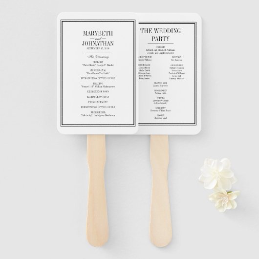 Éventail Ventilateur du programme de cérémonie de mariage s (Devant et derrière)