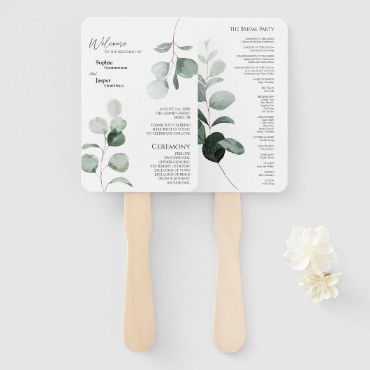 Éventail Ventilateur du programme de mariage blanc de verdu (Devant et derrière)