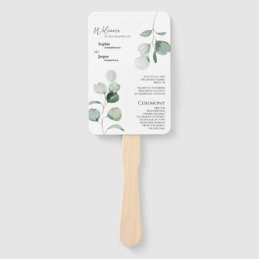 Éventail Ventilateur du programme de mariage blanc de verdu (Devant)