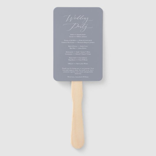 Éventail Ventilateur du programme de mariage bleu Dusty (Dos)