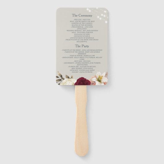 Éventail Ventilateur du programme de mariage bleu rustique  (Dos)