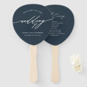 Éventail Ventilateur du programme de mariage chic bleu fonc (Devant et derrière)