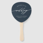 Éventail Ventilateur du programme de mariage chic bleu fonc (Devant)