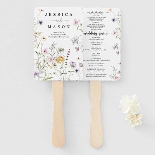Éventail Ventilateur du programme de mariage de Fleurs sauv (Devant et derrière)