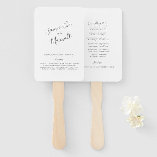 Éventail Ventilateur du programme de mariage de typographie (Devant et derrière)