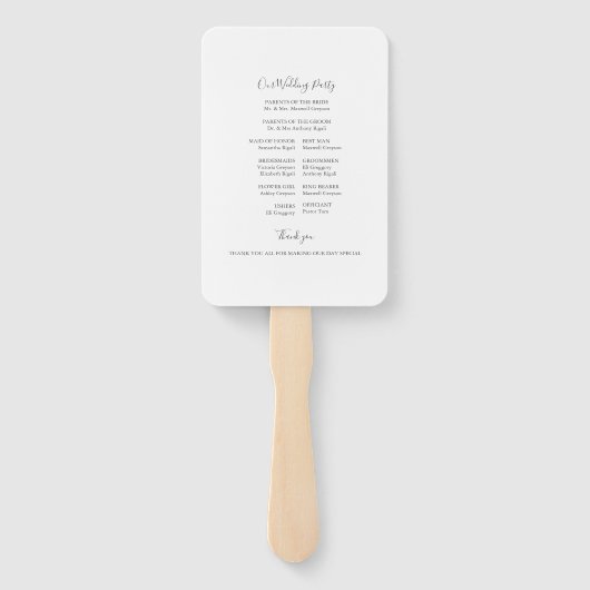 Éventail Ventilateur du programme de mariage de typographie (Dos)