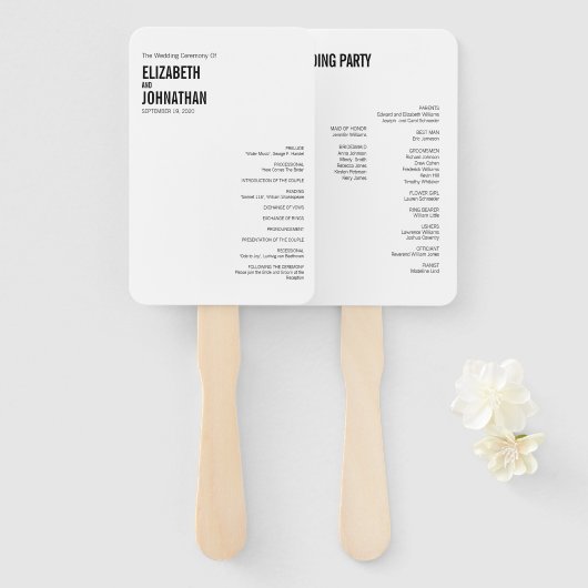 Éventail Ventilateur du programme de mariage de typographie (Devant et derrière)
