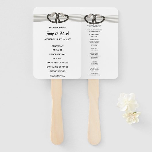 Éventail Ventilateur Du Programme De Mariage Des Coeurs De  (Devant et derrière)