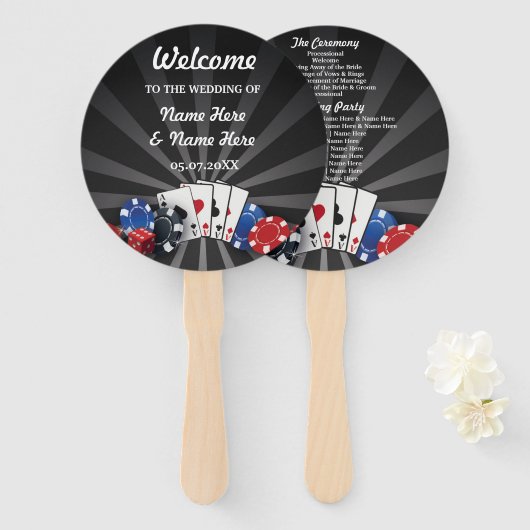 Éventail Ventilateur du programme de mariage des dés du Cas (Devant et derrière)