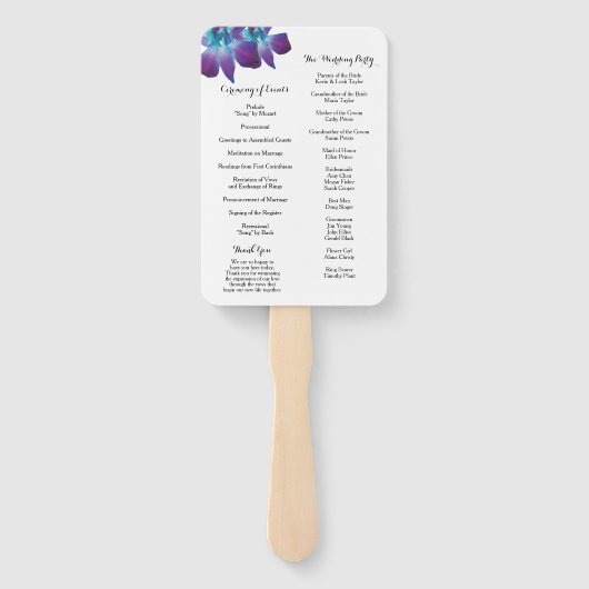 Éventail Ventilateur du programme de mariage des orchidées  (Dos)