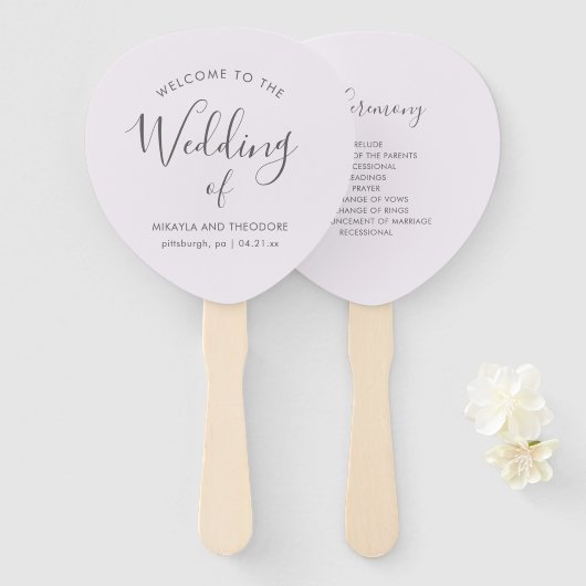 Éventail Ventilateur du programme de mariage doux et simple (Devant et derrière)