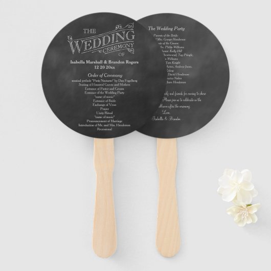 Éventail Ventilateur du programme de mariage du tableau de  (Devant et derrière)