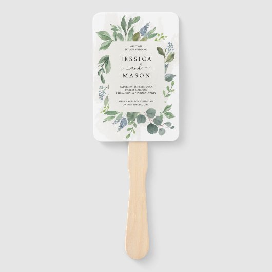 Éventail Ventilateur du programme de mariage Dusty Blue Euc (Devant)