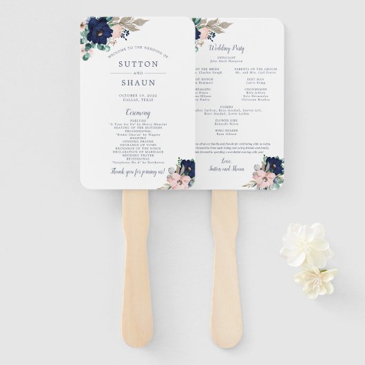 Éventail Ventilateur du programme de mariage en fleurs clas (Devant et derrière)