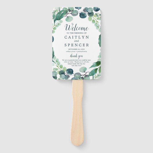 Éventail Ventilateur du programme de mariage Eucalyptus et  (Devant)